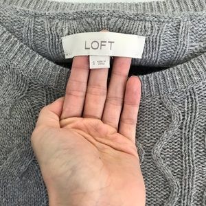 LOFT Gray 3-Quartered sleeve Cable Knit Sweater